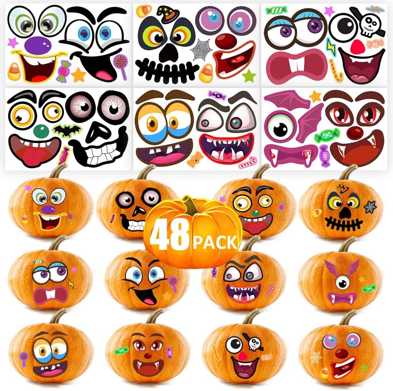 Pumpkin Decorating Stickers, Make Your Own Small Pumpkin Stickers, Pumpkin face Stickers for Halloween Party Favors